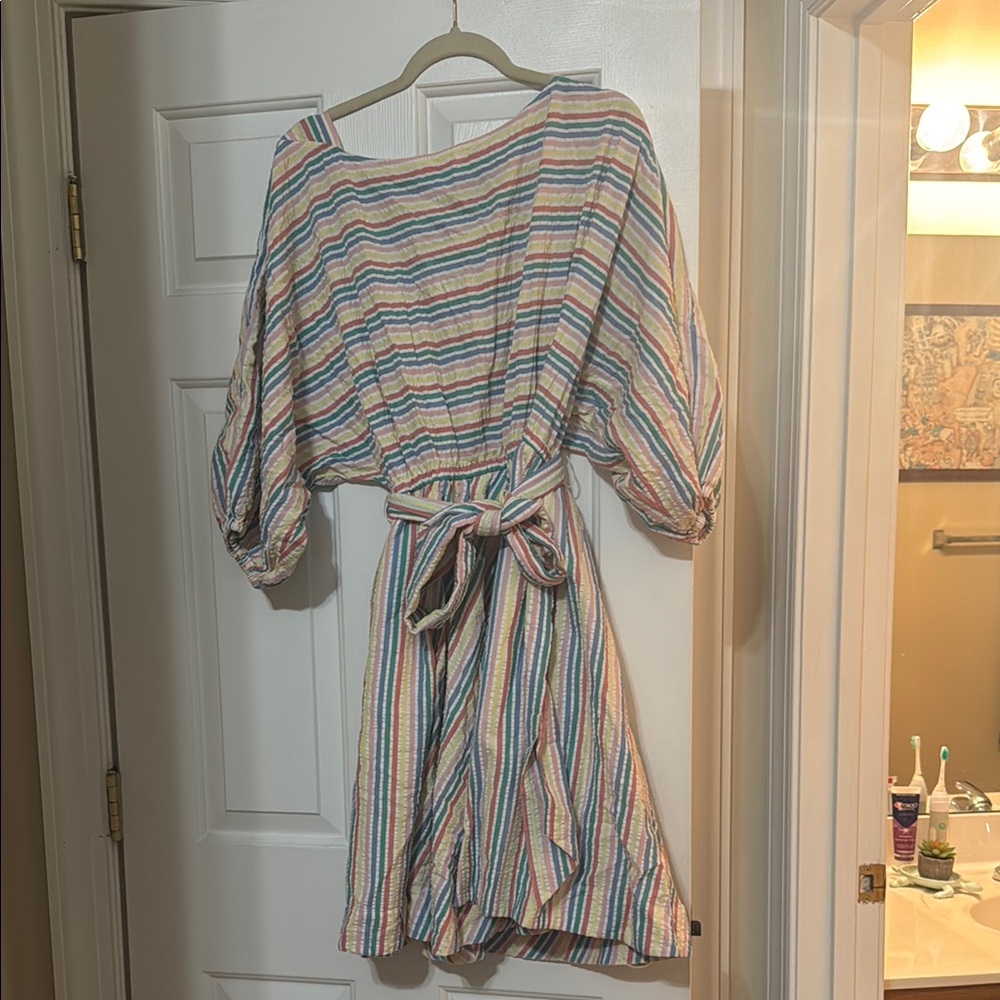 Jcrew Seersucker Colorful Striped Dress with Belt